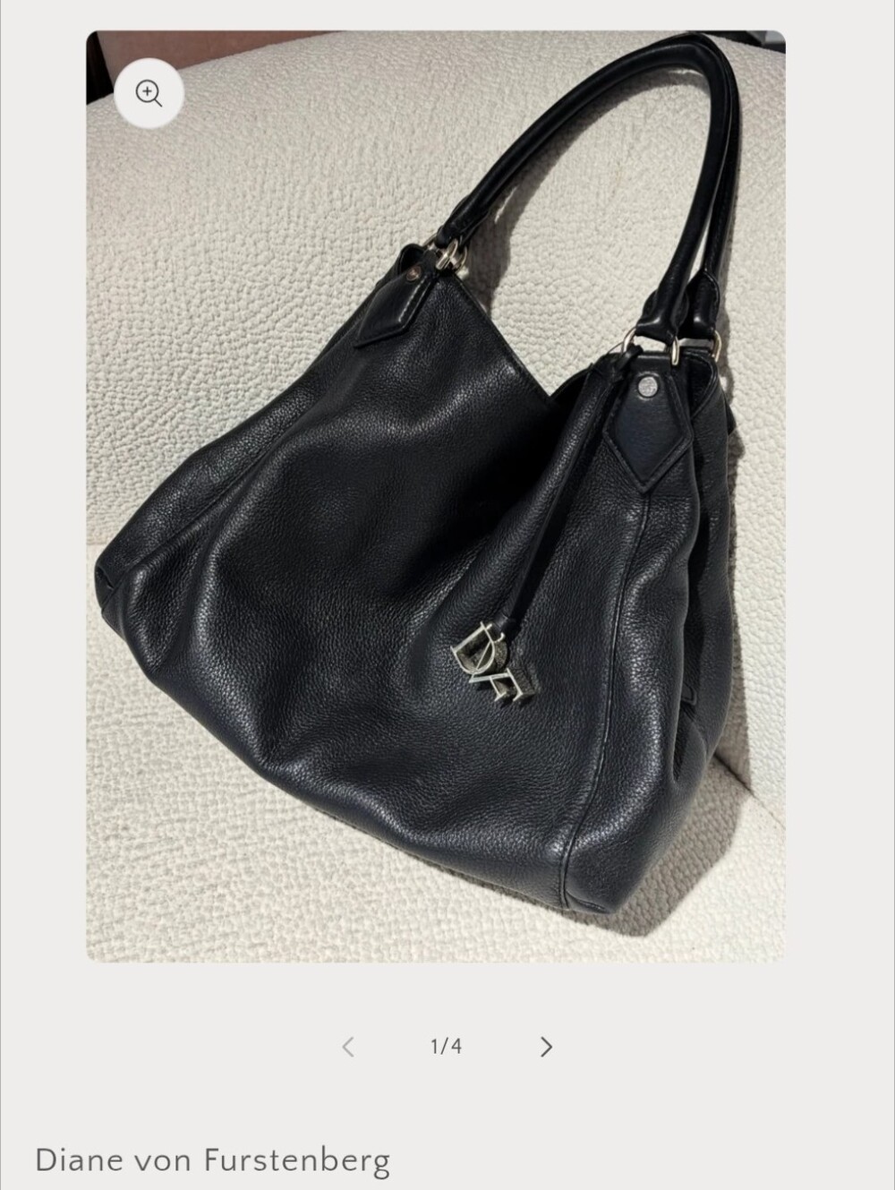 Diane Von Furstenberg Black Pebbled Leather Shoulder Hobo